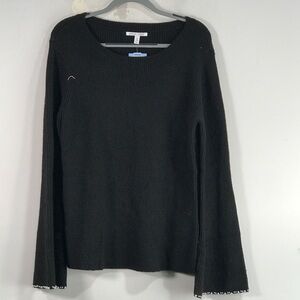 Edited x Hunter McGrady Ribbed Knit Bell Sleeve Sweater, Women's Size L - Black